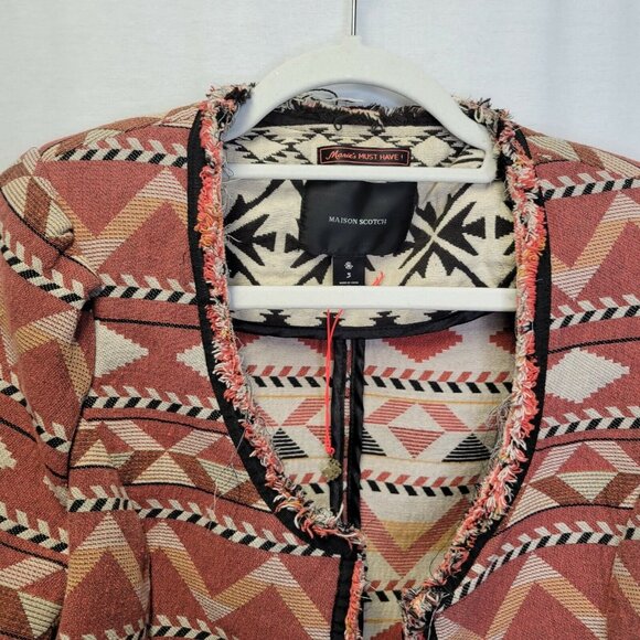 Maison Scotch Women's Size 3 Jacket Open Front Orange Red Padded Shoulders - Picture 3 of 6